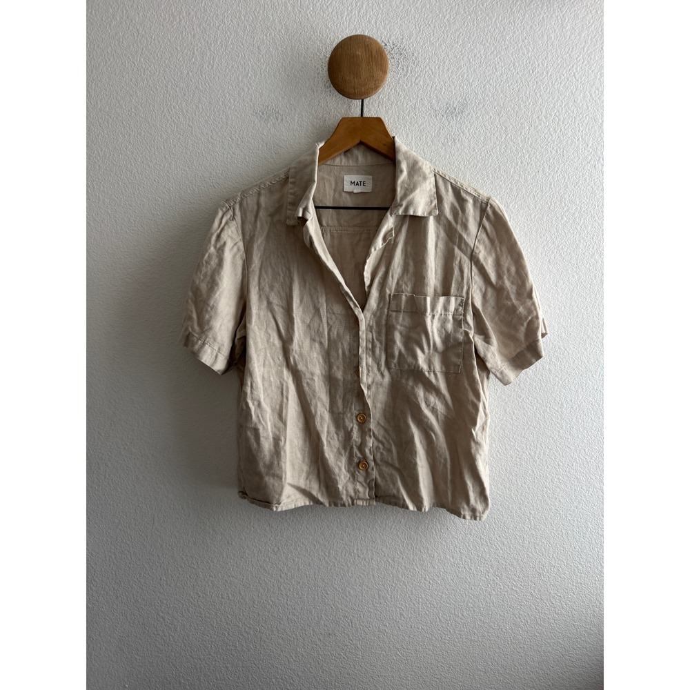 MATE the Label Linen Short Sleeve Button Down Shirt Size Small